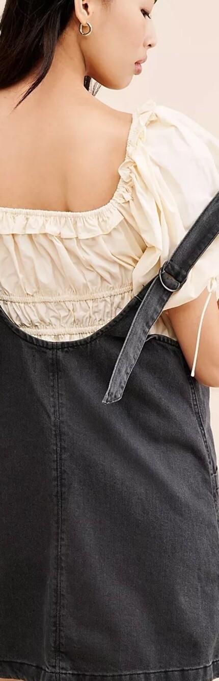 We The Free Washed Black Denim Mini Overall Dress - Picture 11 of 13